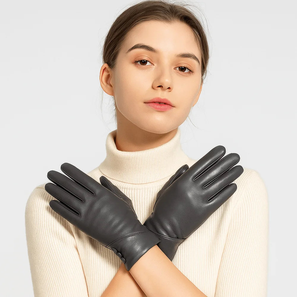 Women's PU Leather Touch Screen Gloves – Warm Cycling Mittens Leather Winter Gloves PLUSH
