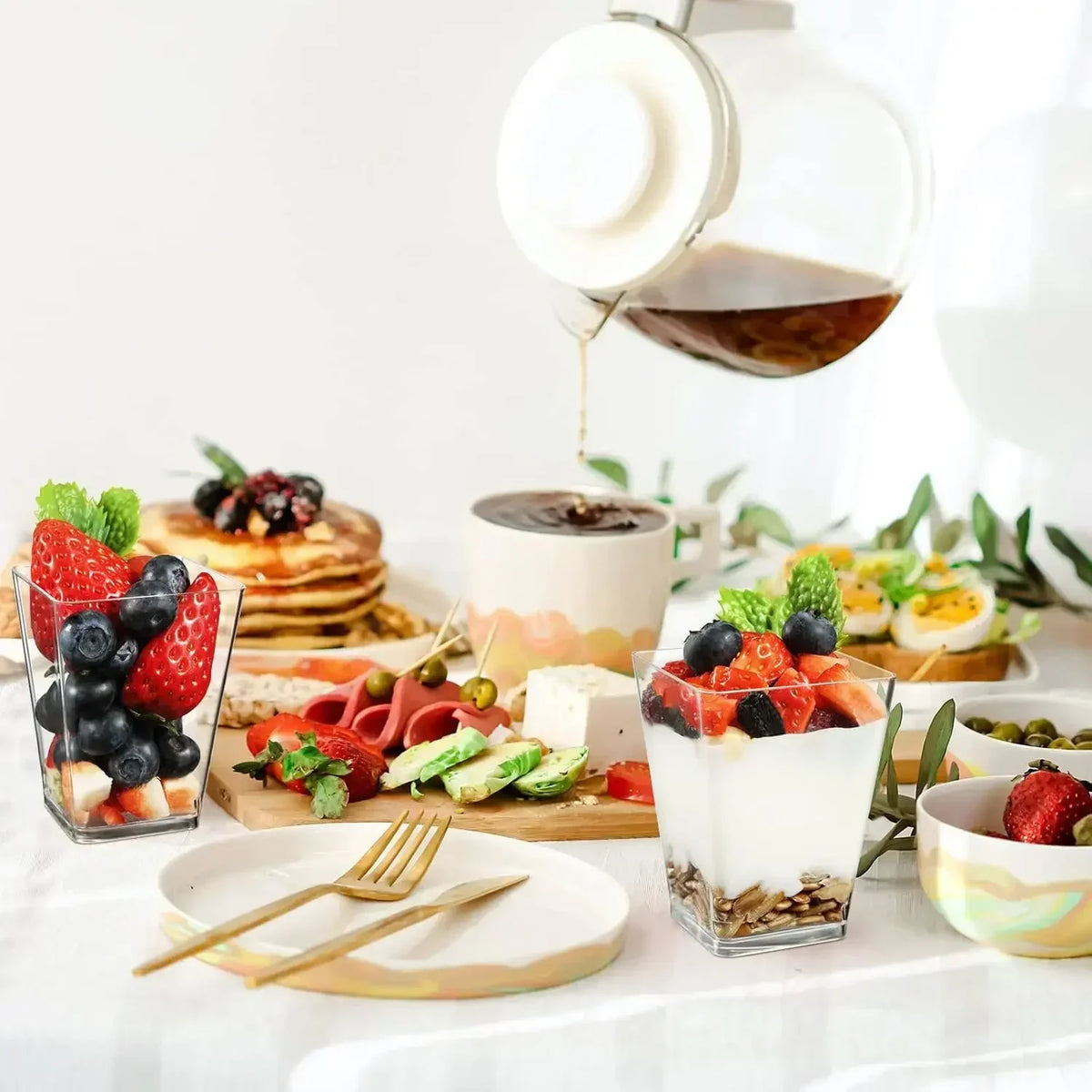 Square Plastic Dessert Cups with Spoons – Reusable Party Dessert Party Cups PLUSH