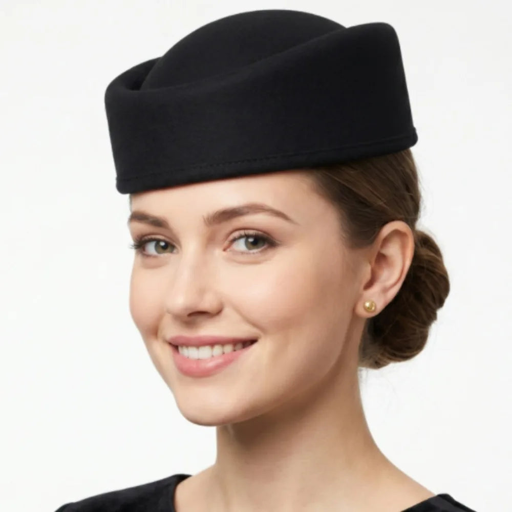 Vintage Stewardess Topper Hat – Retro Formal Cap for Women Costume Topper Hat PLUSH Black