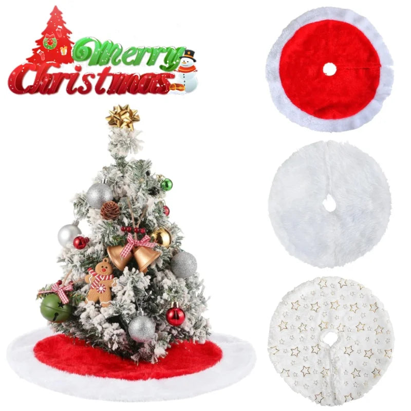 Mini Snow Flocked Artificial Christmas Tree with Fur Skirt Christmas Tree Decor PLUSH