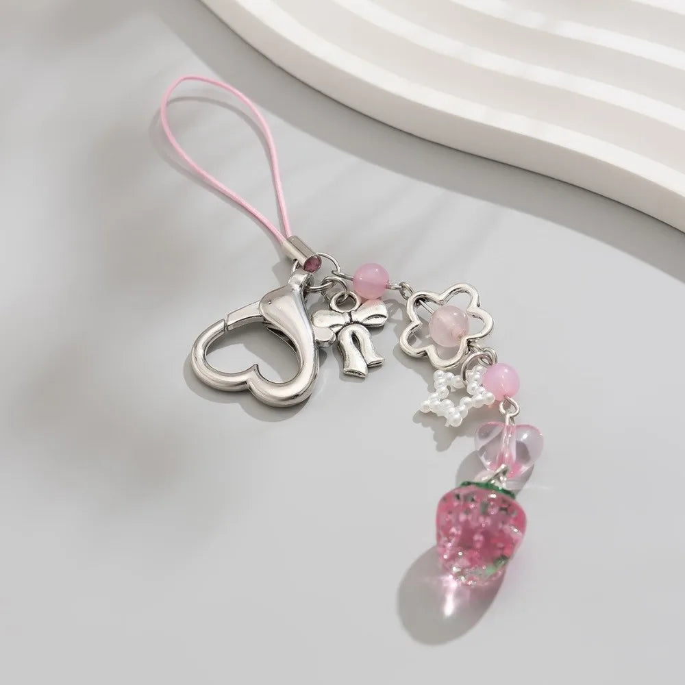Strawberry Beaded Phone Chain Tassel Bag Charm Keychain Bag Charm Keychain PLUSH