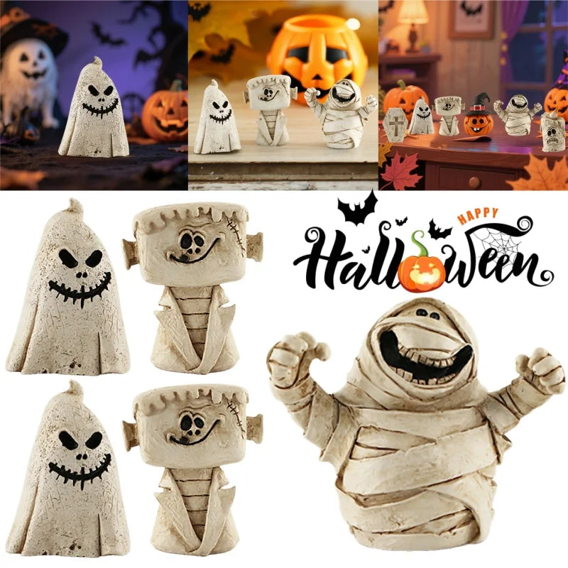 Halloween Resin Tabletop Ornaments – Ghost Pumpkin Mummy Decor Halloween Resin Ornament PLUSH