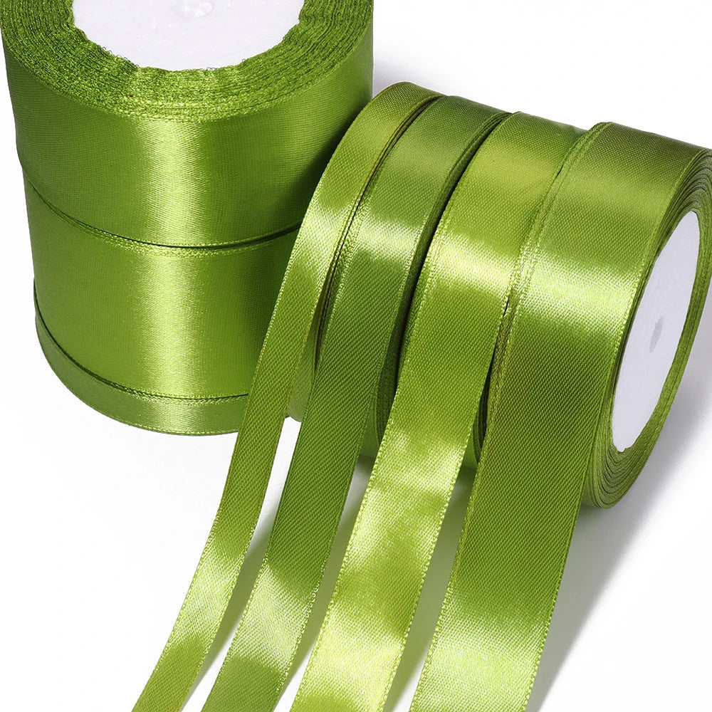 25 Yards Olive Green Satin Ribbon – Multi-Width DIY Craft Satin Craft Ribbon PLUSH