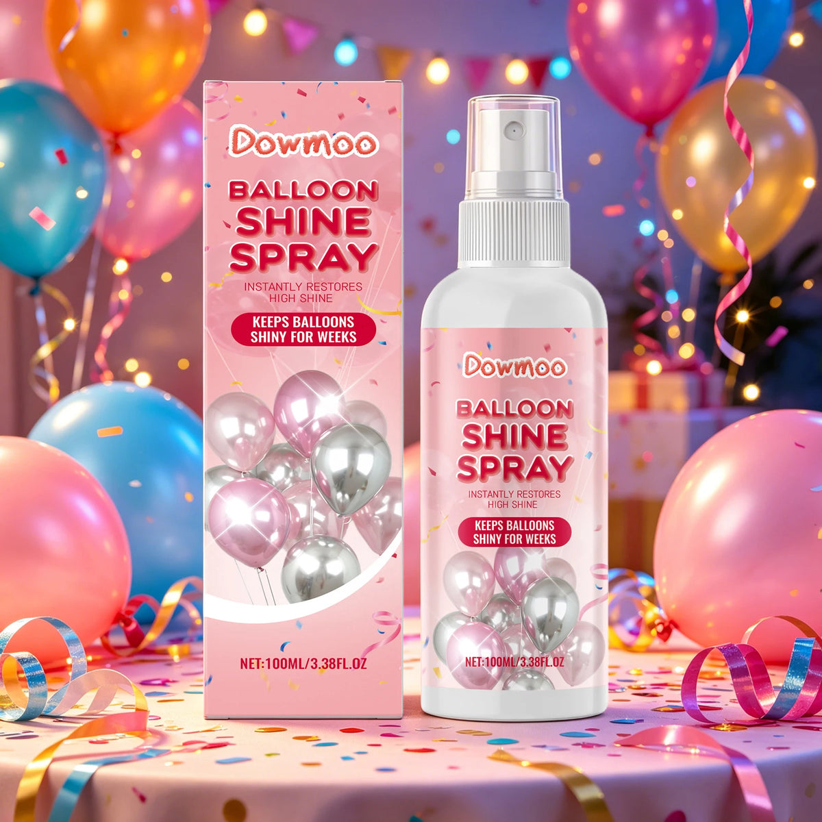 DOWMOO Balloon Shine Spray – High-Gloss Polish for Latex Balloons Balloon Polish Spray PLUSH