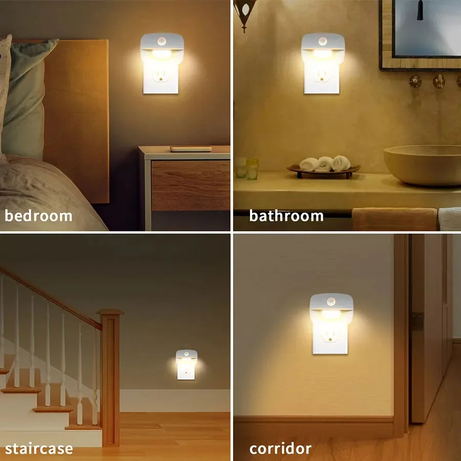 Motion Sensor LED Night Light – 3 Colors, Dimmable Plug-In LED Night Light PLUSH