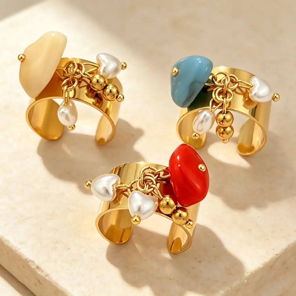 Gold Tone Adjustable Charm Open Ring – Women's Statement Ring Statement Ring PLUSH
