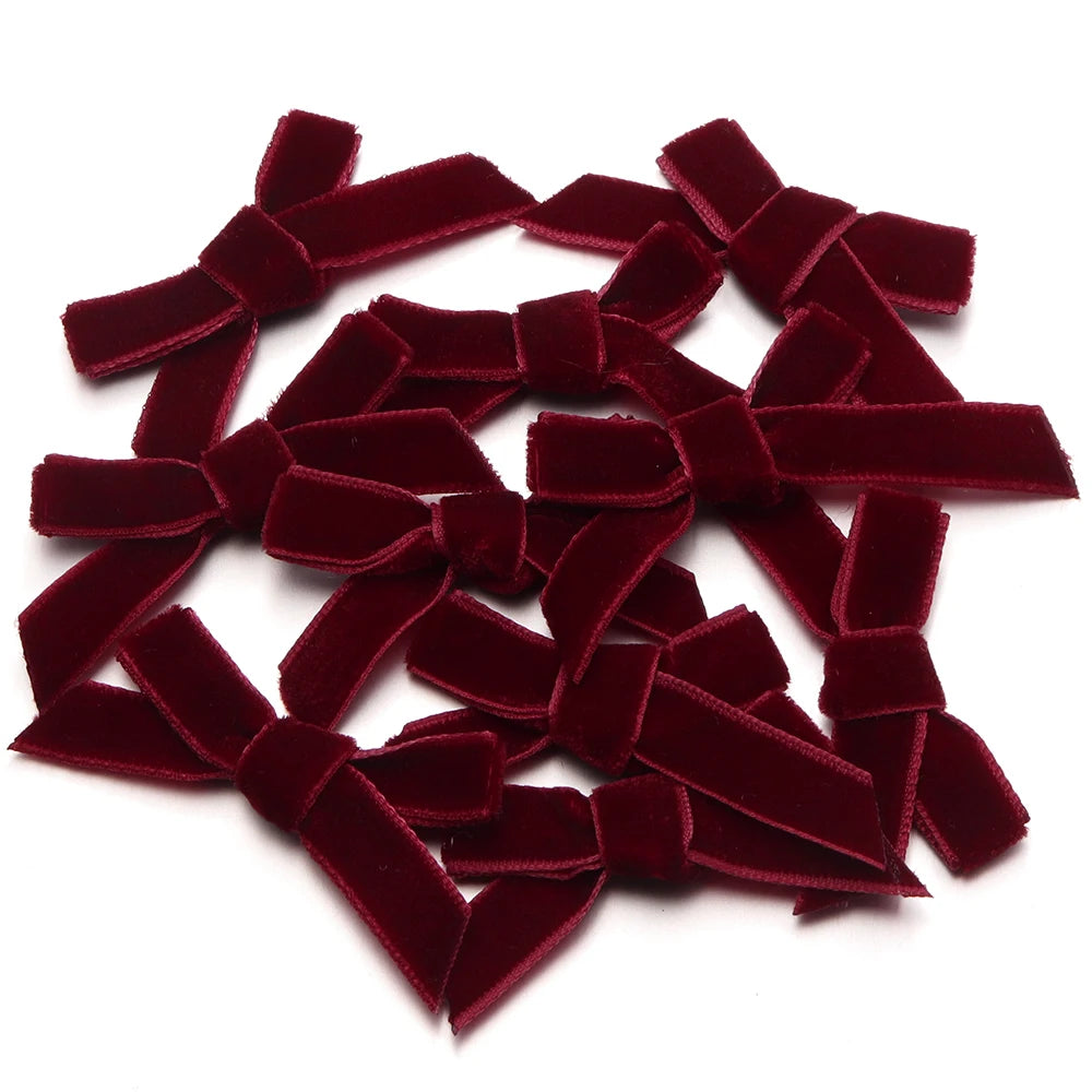 10pcs Velvet Flocking Bow Ribbons 1cm – DIY Hair & Gift Decor Velvet Bow Ribbons PLUSH wine red