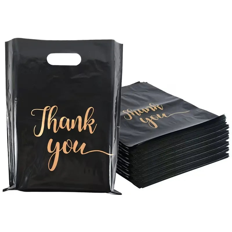 50pcs Black Thank You Plastic Shopping Bags | Party & Retail Plastic Shopping Bags PLUSH