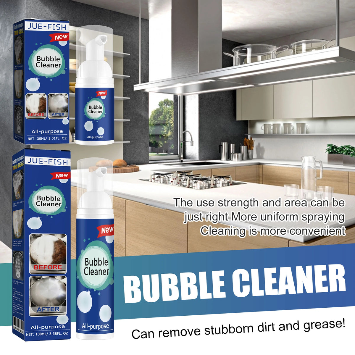 Jue-Fish Kitchen Foam Cleaner – Rinse-Free Oil Stain Remover Kitchen Foam Cleaner PLUSH