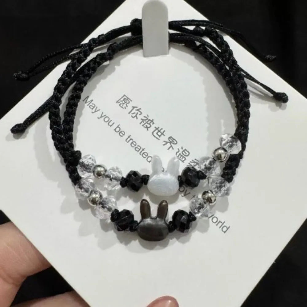 Rabbit Cat Beaded Bracelet – Moonstone Obsidian Friendship Gift Beaded Bracelet PLUSH Style C And D