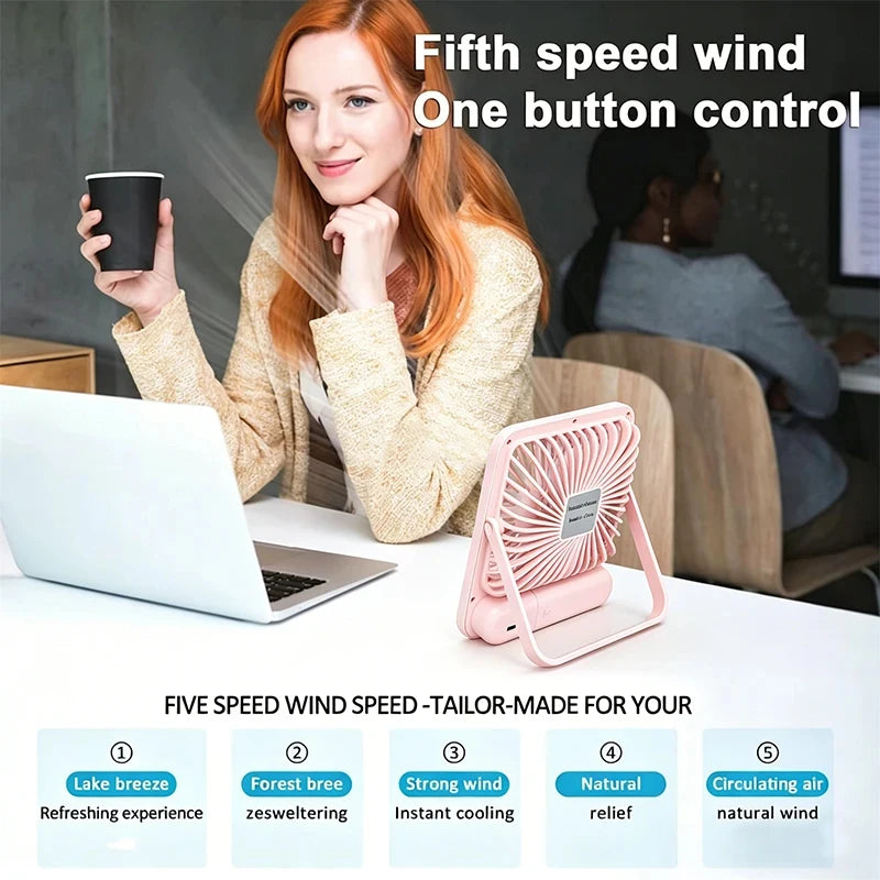 Rechargeable Desktop Fan Foldable Type-C 5-Speed LED Display Rechargeable Desk Fan PLUSH