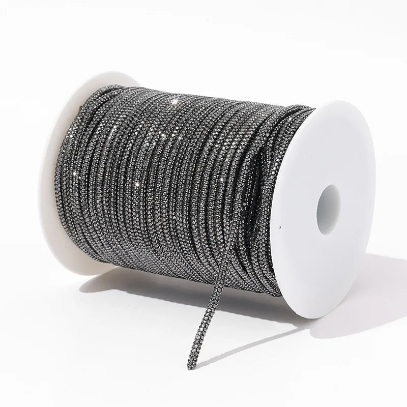50 Yards 4mm Glass Rhinestone Rope Crystal Cord Trim – DIY Rhinestone Cord Trim PLUSH bright black 4mm 50yards