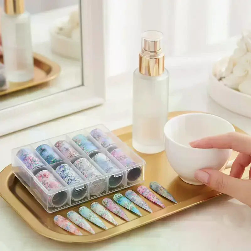 Floral Nail Art Transfer Foils Set – 10 Rolls Rose & Leaf Nail Art Foils PLUSH