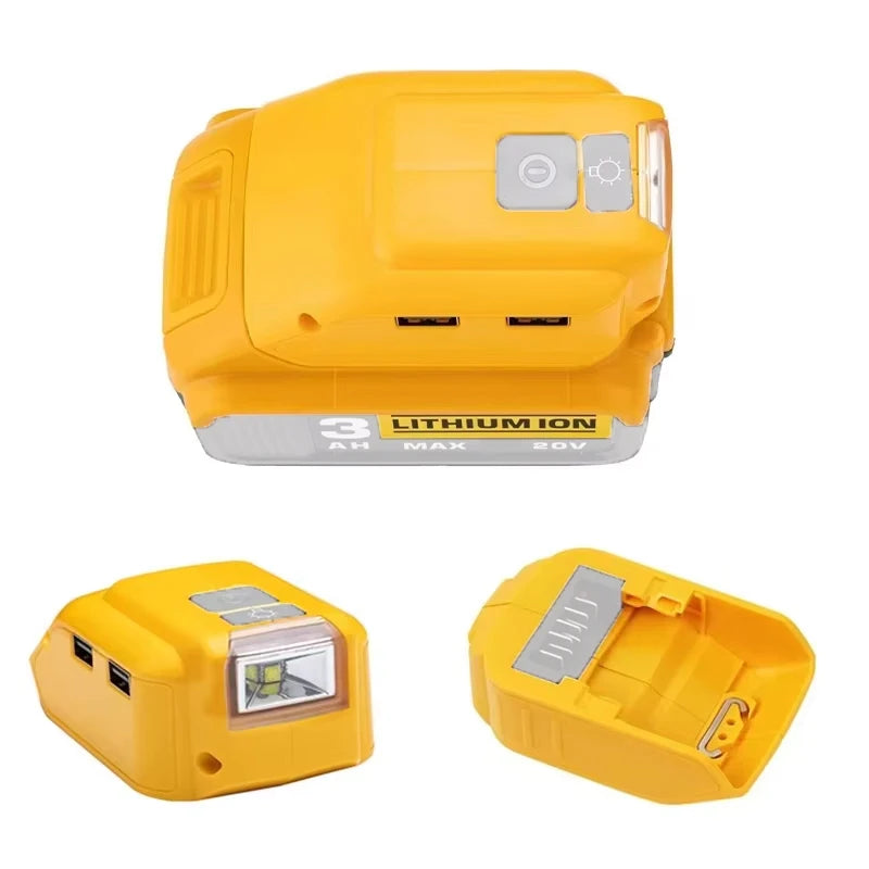 DCB090 Battery Adapter for DeWalt 18V 20V – Dual USB & LED Battery Power Adapter PLUSH