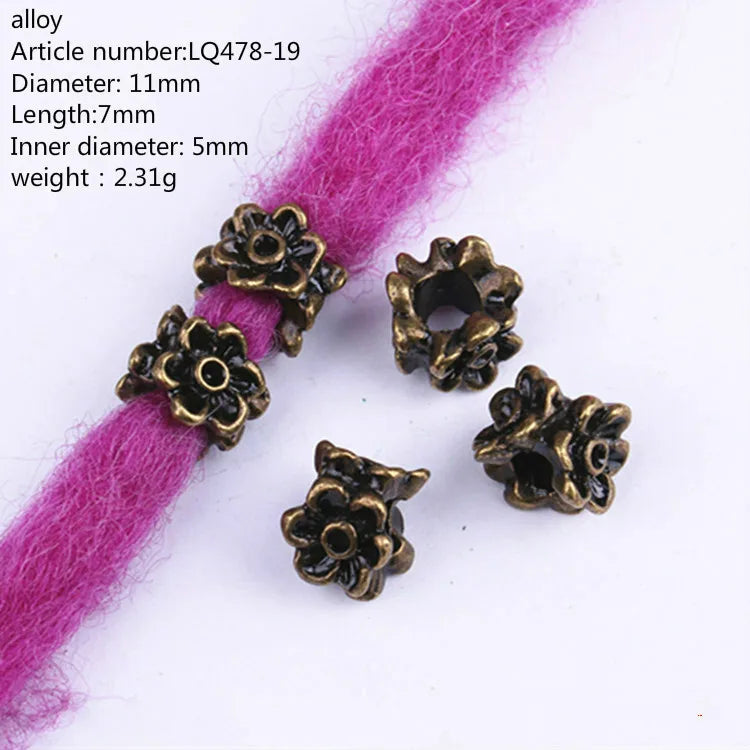 5pcs Metal Dreadlock Bead Cuffs Hair Braid Rings 3D Charms