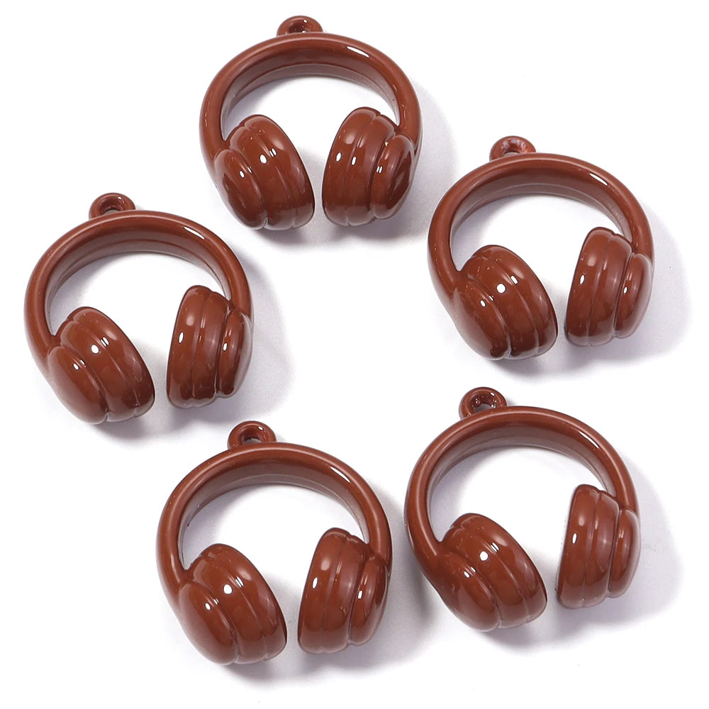 5pcs Earphones Acrylic Bead Charms – DIY Jewelry & Keychain Acrylic Jewelry Charms PLUSH brown