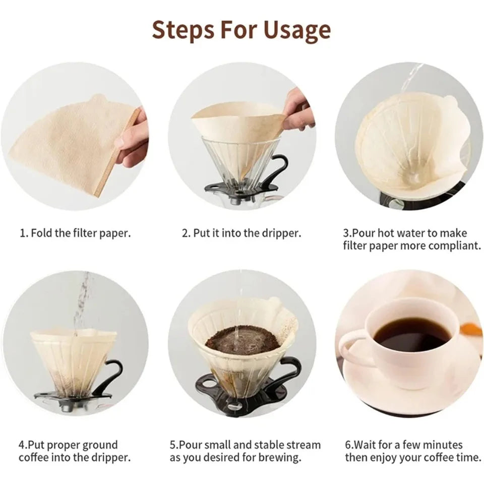 50/100pcs Disposable Wood Pulp Cone Coffee Filter Papers Coffee Filter Papers PLUSH