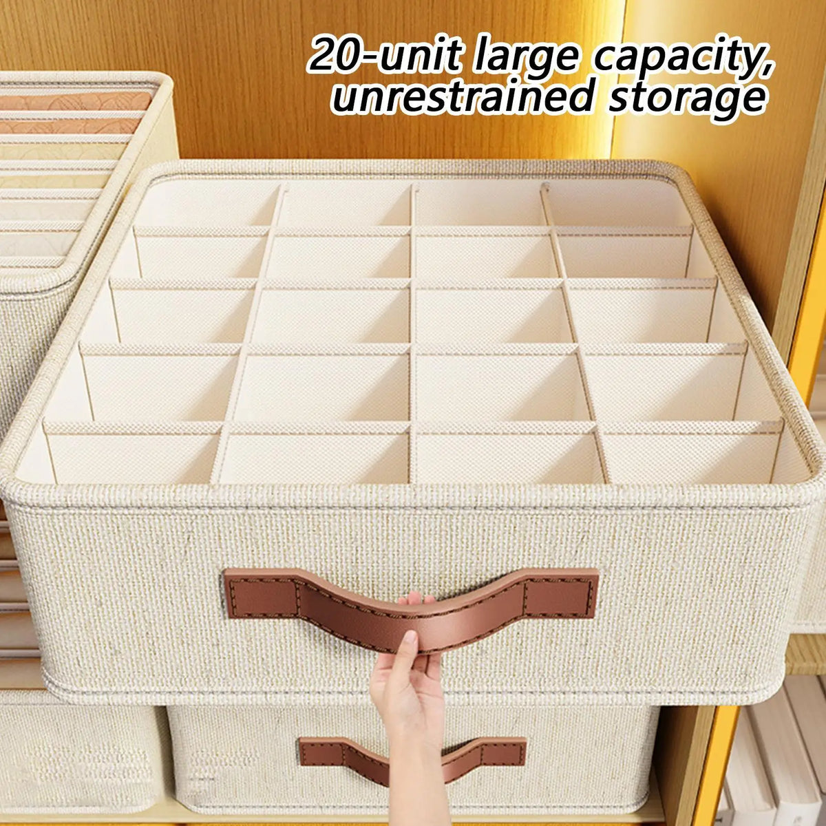 20-Grid Foldable Underwear Drawer Organizer – Cotton Linen Drawer Storage Organizer PLUSH