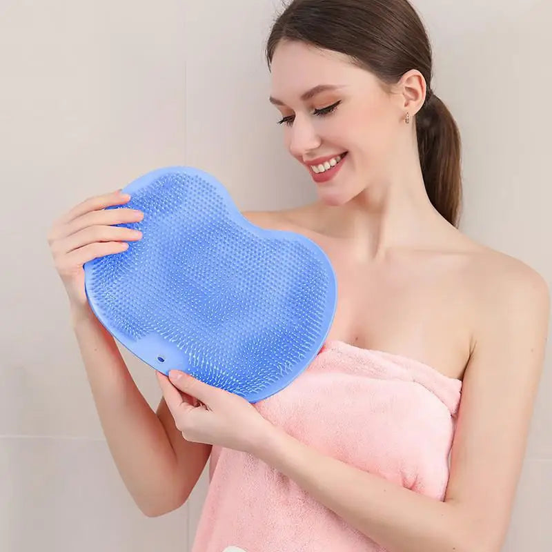 Shower Foot Scrubber Mat – Wall Mounted Non-Slip Exfoliator Foot Scrubber Mat PLUSH blue