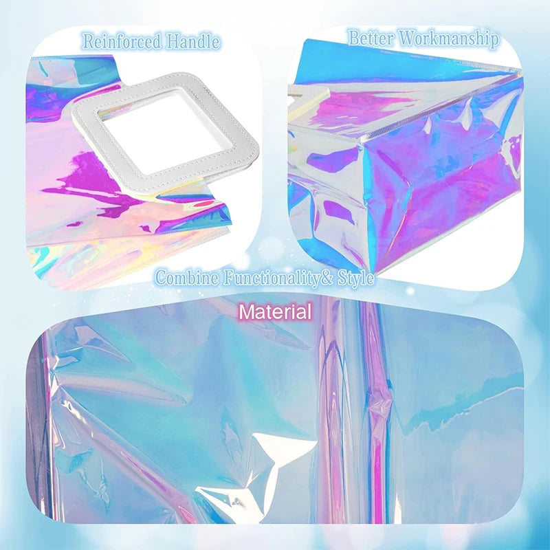 Holographic Rainbow Tote Bags – Large Reusable Gift Bags 1/2/3pk Holographic Gift Bag PLUSH