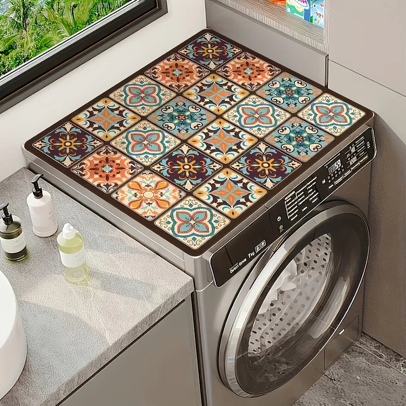 Retro Floral Tile Washing Machine Cover | Multicolor Appliance Cover PLUSH
