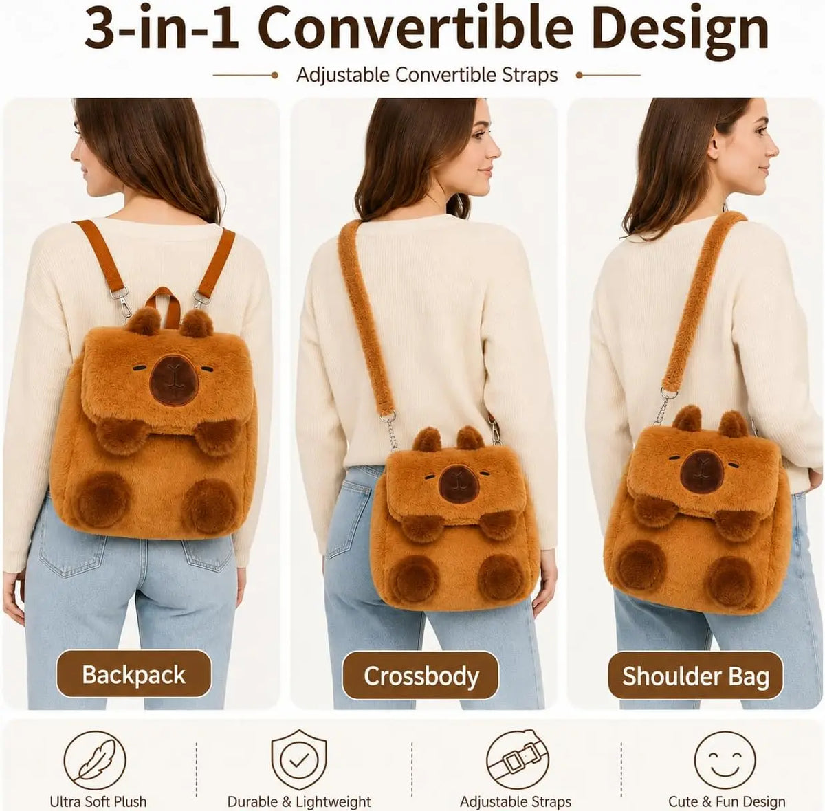 Cute Cartoon Plush Backpack – Large Capacity Fluffy School Bag Plush Backpack PLUSH
