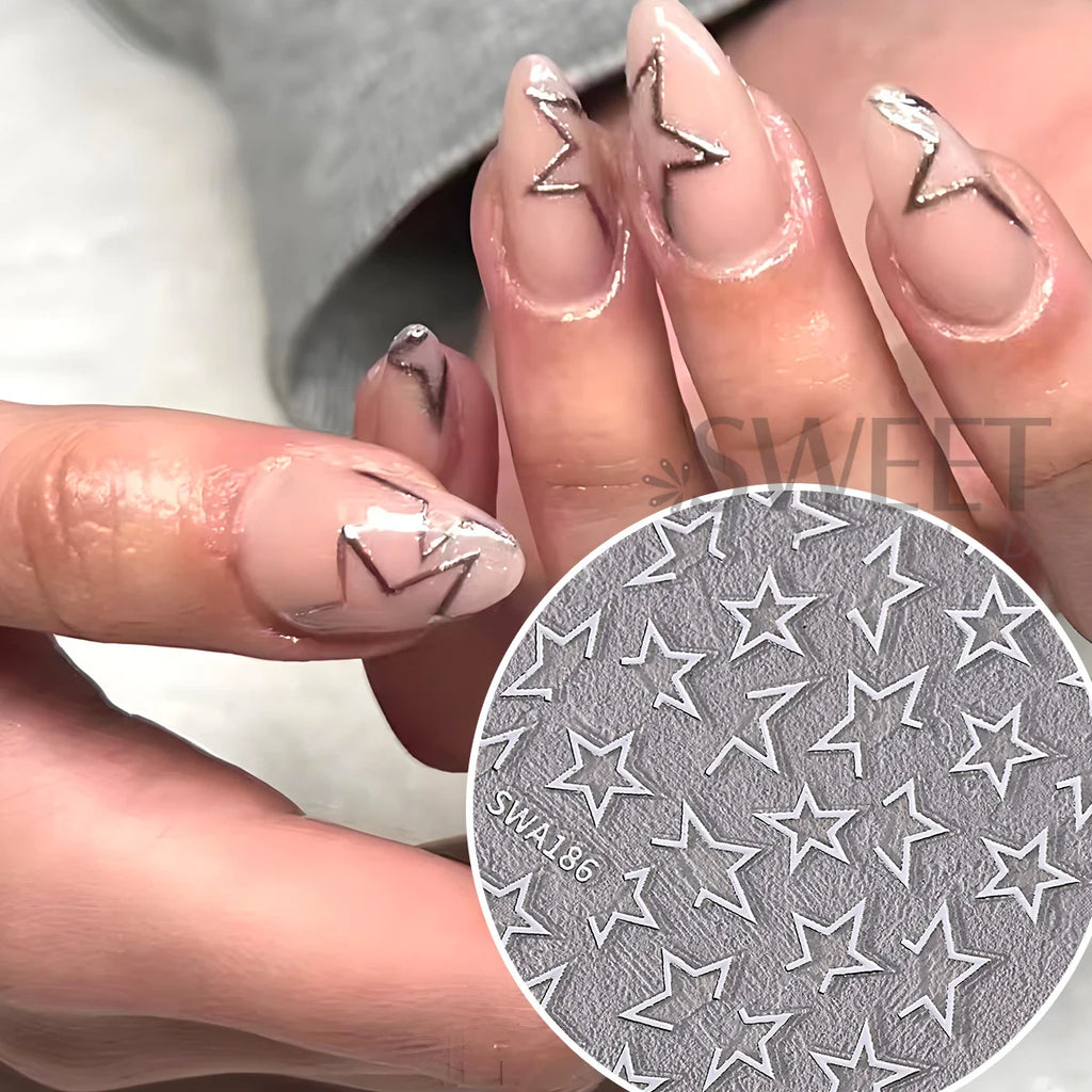 Gold Silver Hollow Star Nail Stickers – Y2K Bronzing Decals 2pc Nail Art Stickers PLUSH