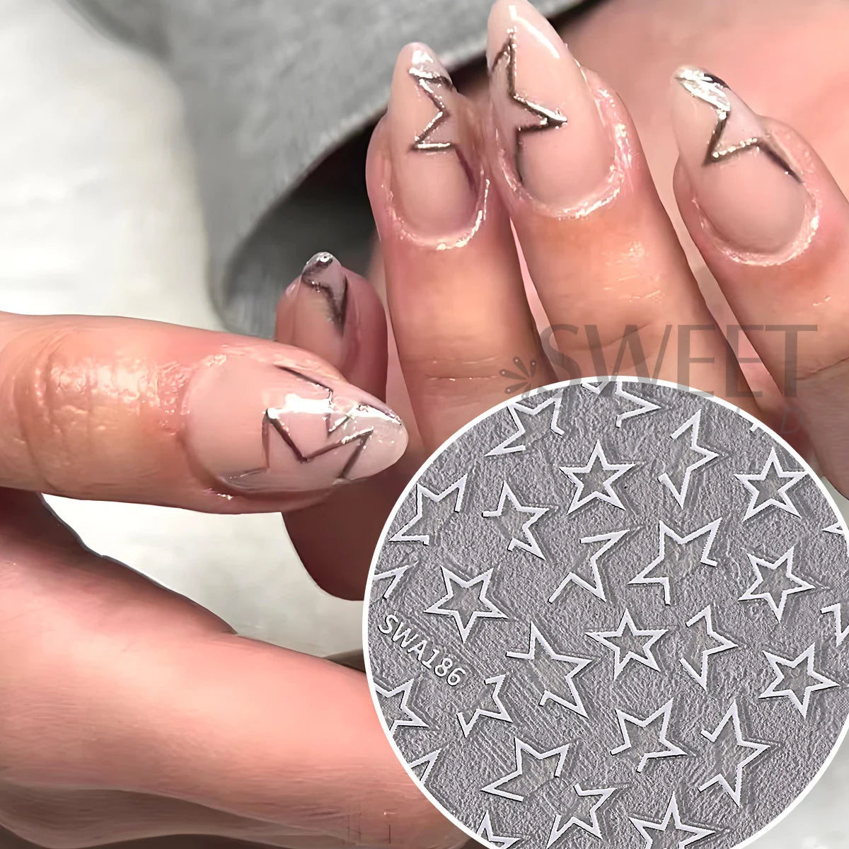 Gold Silver Hollow Star Nail Stickers – Y2K Bronzing Decals 2pc Nail Art Stickers PLUSH