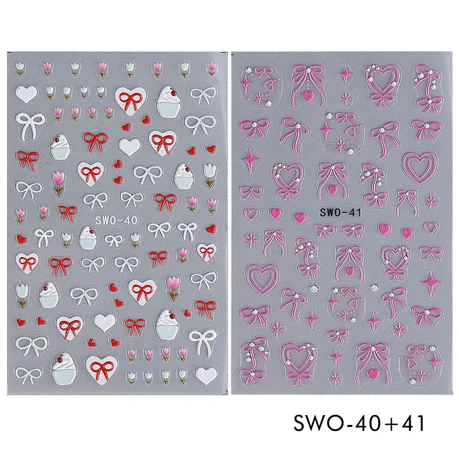3D Nail Art Stickers – Flower Bow Cherry Butterfly Decals 2pcs Nail Art Stickers PLUSH SWO-40-41