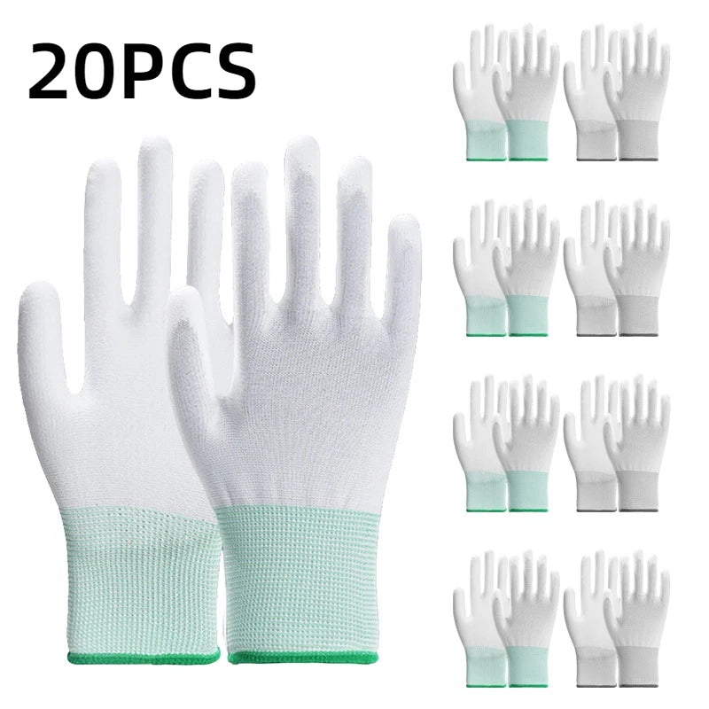White Nylon Coated Work Gloves – Reusable 10/20PCS Work Gloves PLUSH 20PCS S