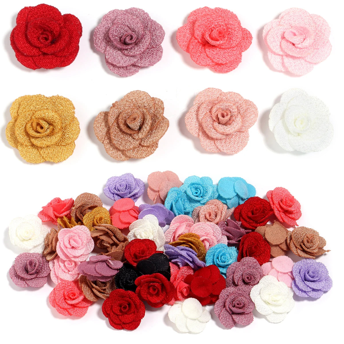10pcs 3cm Fabric Rose Flowers for DIY Sewing & Crafts Fabric Flower Embellishments PLUSH