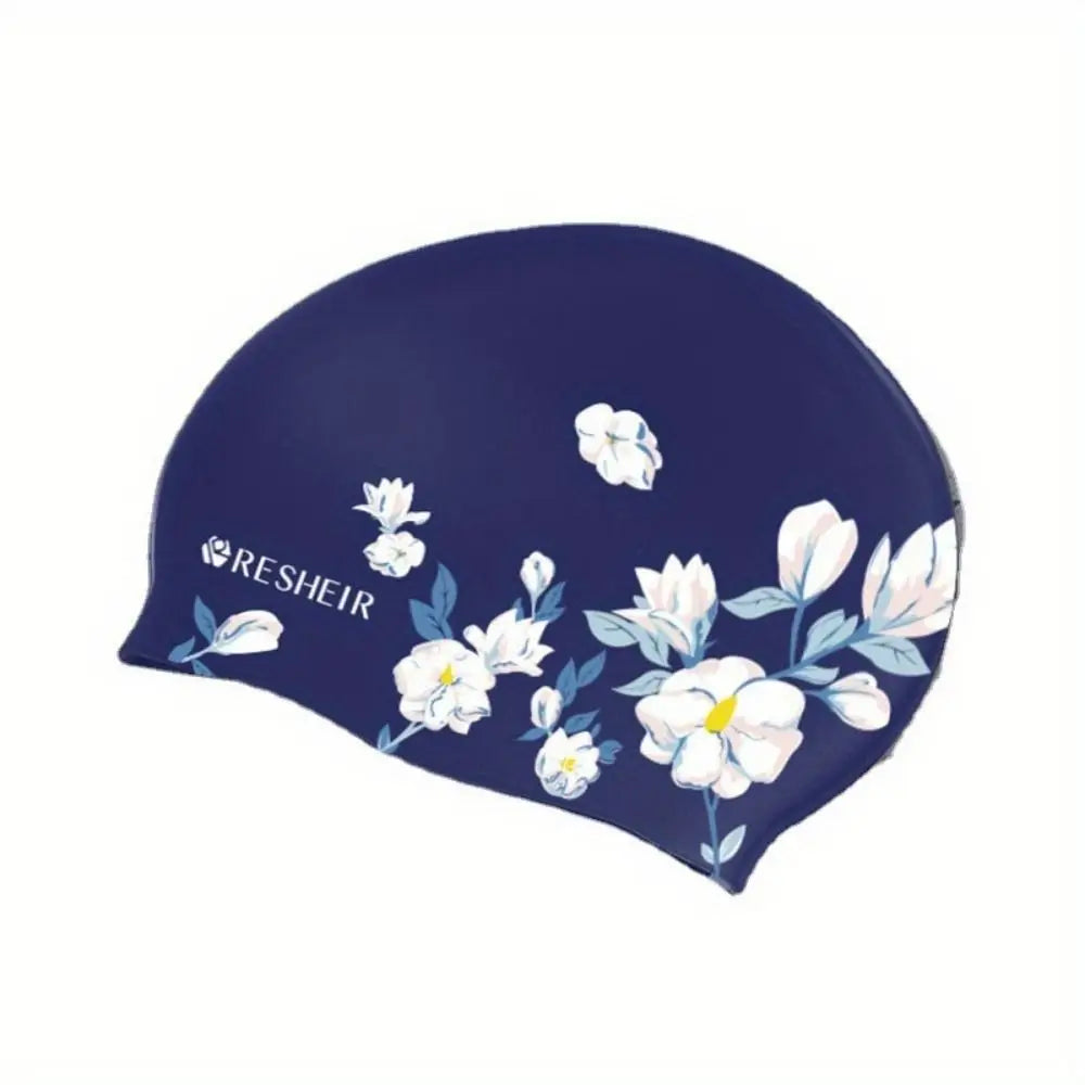 Women's Rose Flower Silicone Swim Cap for Long Hair – Vintage Silicone Swim Cap PLUSH blue