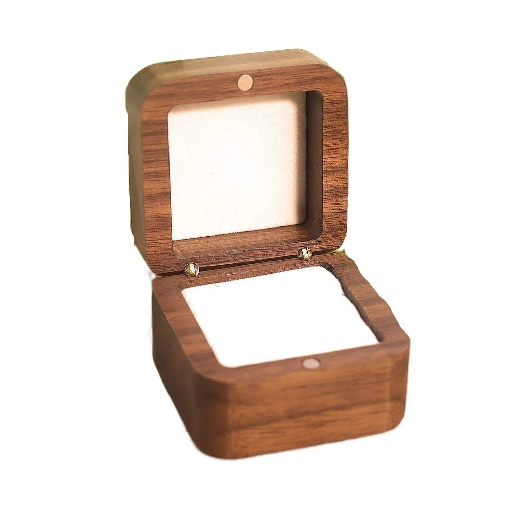 Wood Ring Box 1/2 Slot Square Jewelry Display Case for Weddings Ring Display Box PLUSH White Double Ring