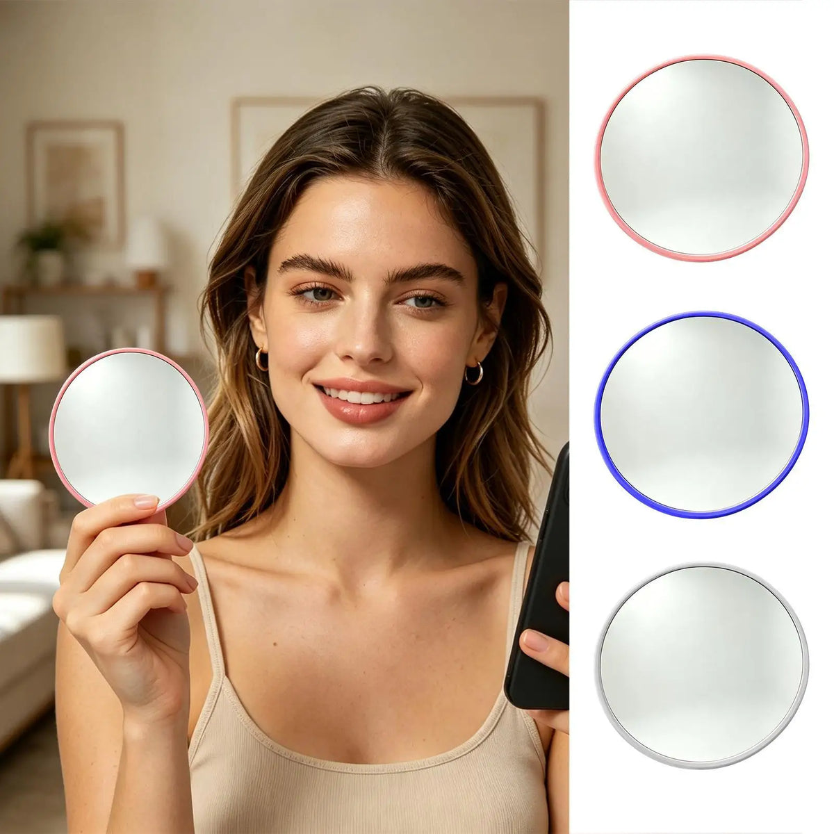 9.5cm Portable Convex Wide-Angle Mirror for Travel & Selfies Photography Mirror Tool PLUSH