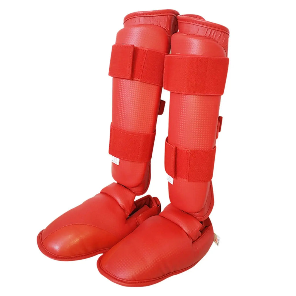 PU Leather Karate Shin Guards with Ankle Protector – Men & Women Martial Arts Shin Guards PLUSH