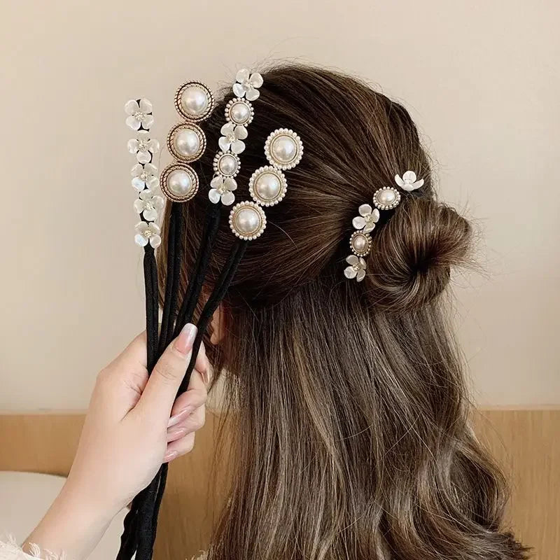 Pearl Flower Bun Maker – Korean Hair Braider & Hairpin Hair Styling Tool PLUSH