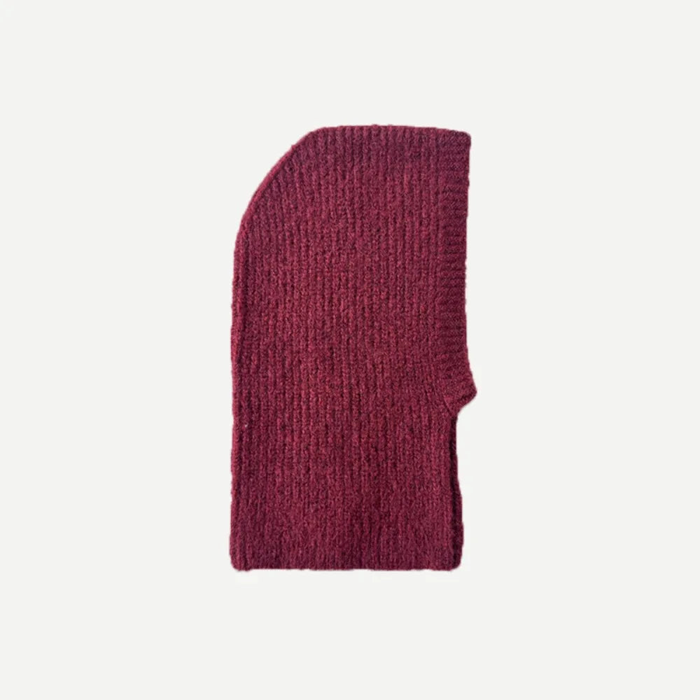 Women's Knit Balaclava Earflap Hat – Warm Alpaca Wool Blend Balaclava Earflap Hat PLUSH Dark Red