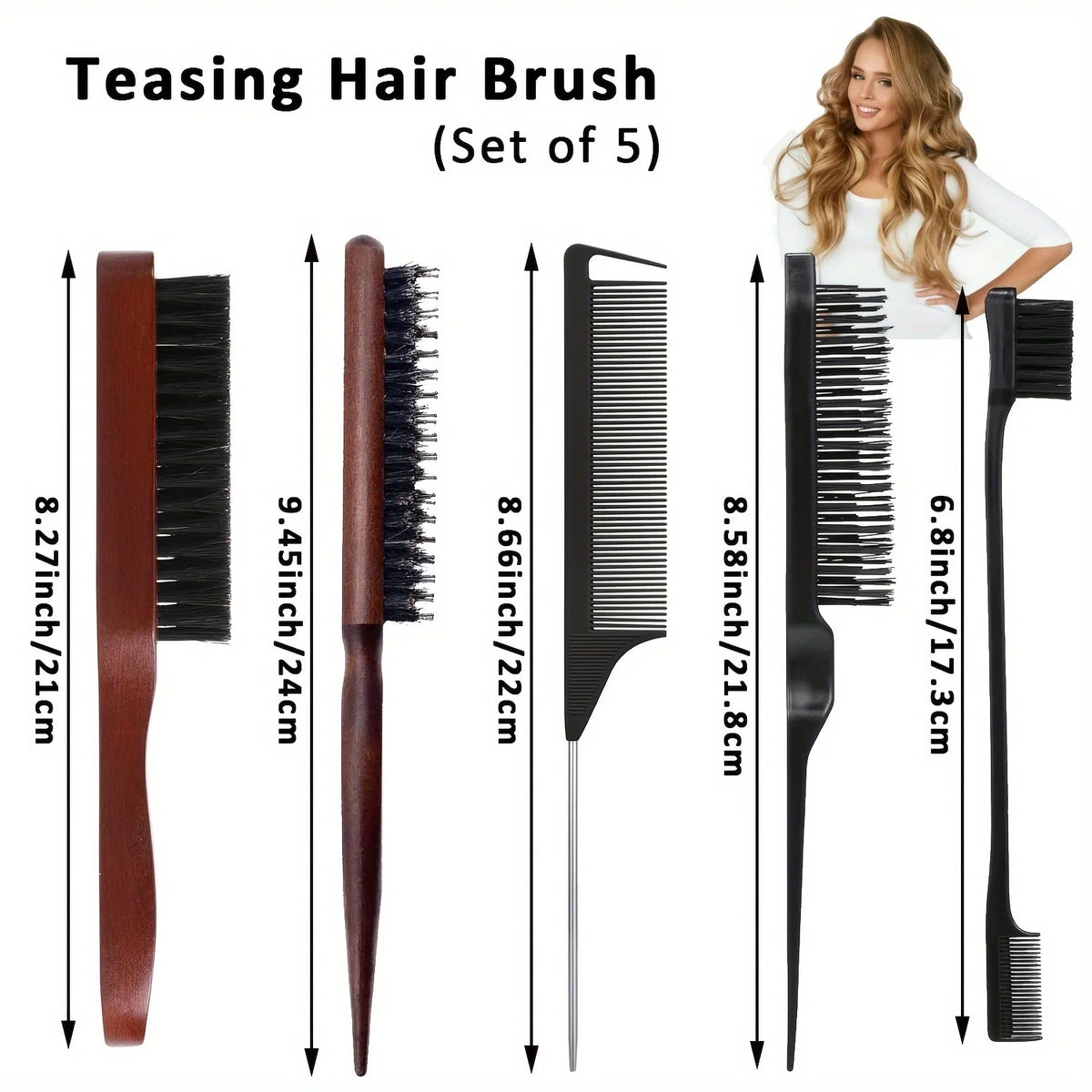 Bristle Hair Brush Set Wooden Handle Teasing Comb & Spray Bottle Hair Brush Set PLUSH