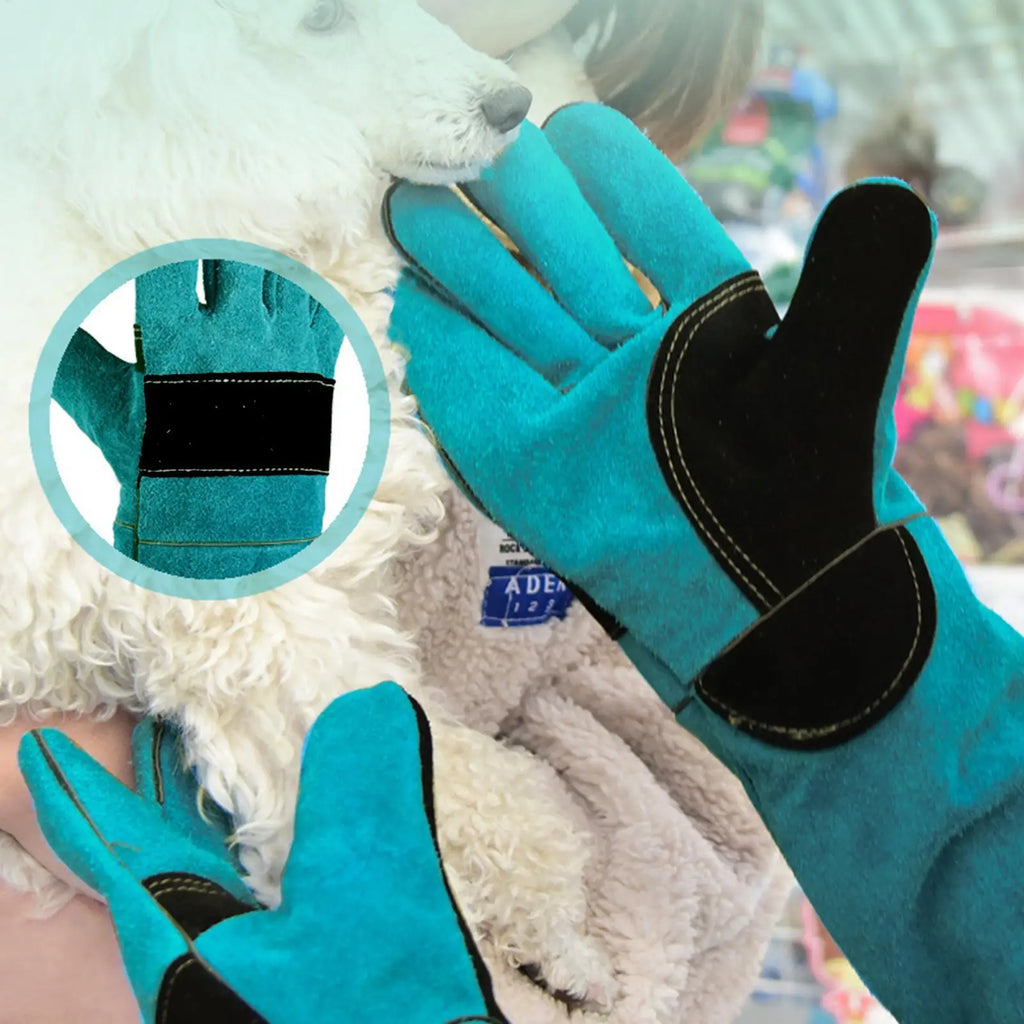Anti-Bite Leather Gloves for Dog Cat & Bird Handling Pet Safety Gloves PLUSH