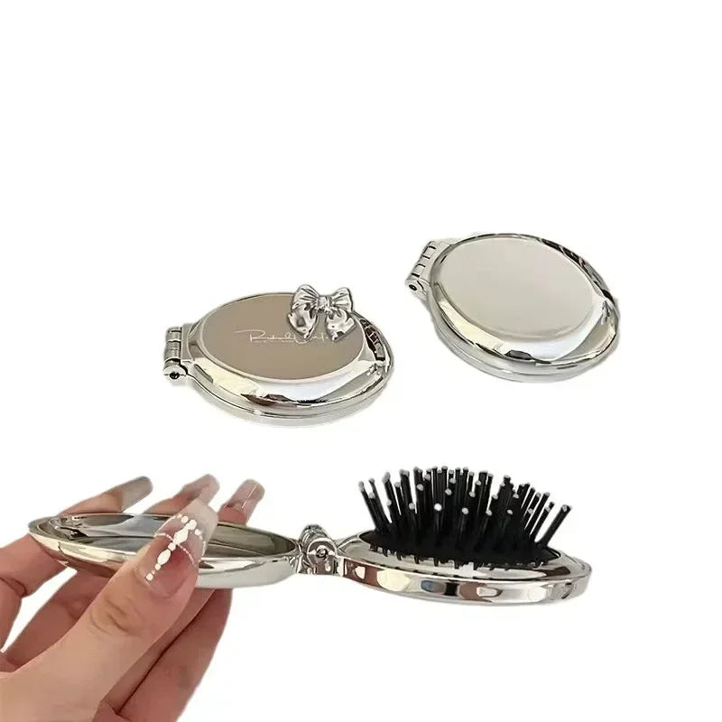 Silver Folding Pocket Comb with Mirror – Scalp Massage Tool Folding Pocket Comb PLUSH