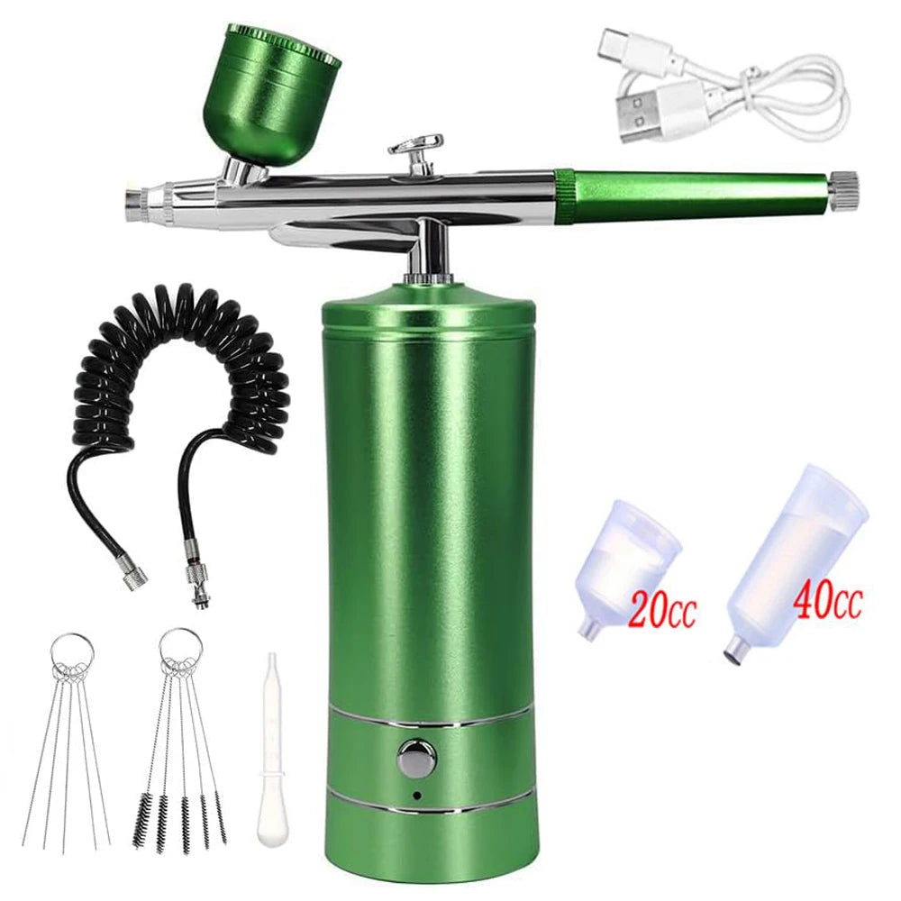 Wireless Portable Airbrush Kit with Compressor – 0.3mm Spray Portable Airbrush Kit PLUSH Green