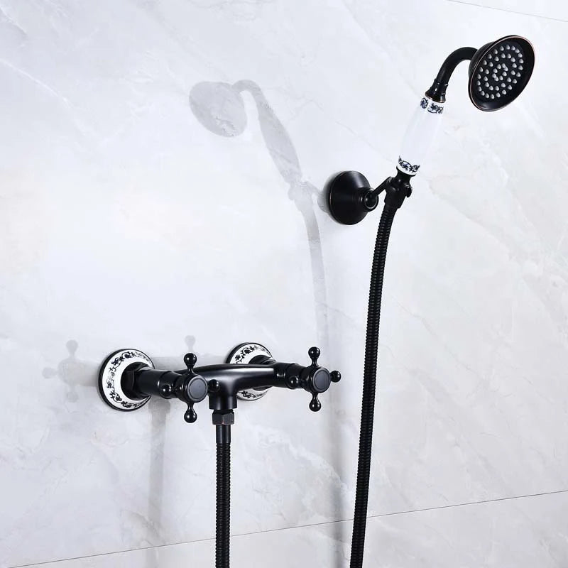 Wall Mount Bathtub Faucet & Handheld Spray – Antique Bronze Brass Bathtub Faucet Set PLUSH Black A