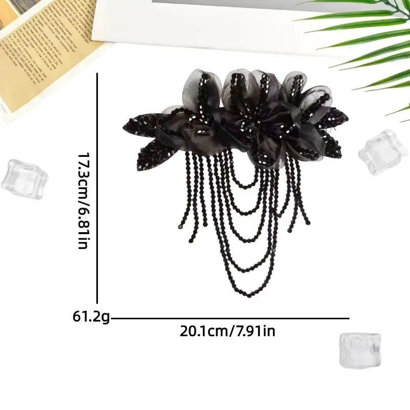 Crystal Chiffon Flower Beaded Tassel Corsage | DIY Patch Beaded Flower Corsage PLUSH A7