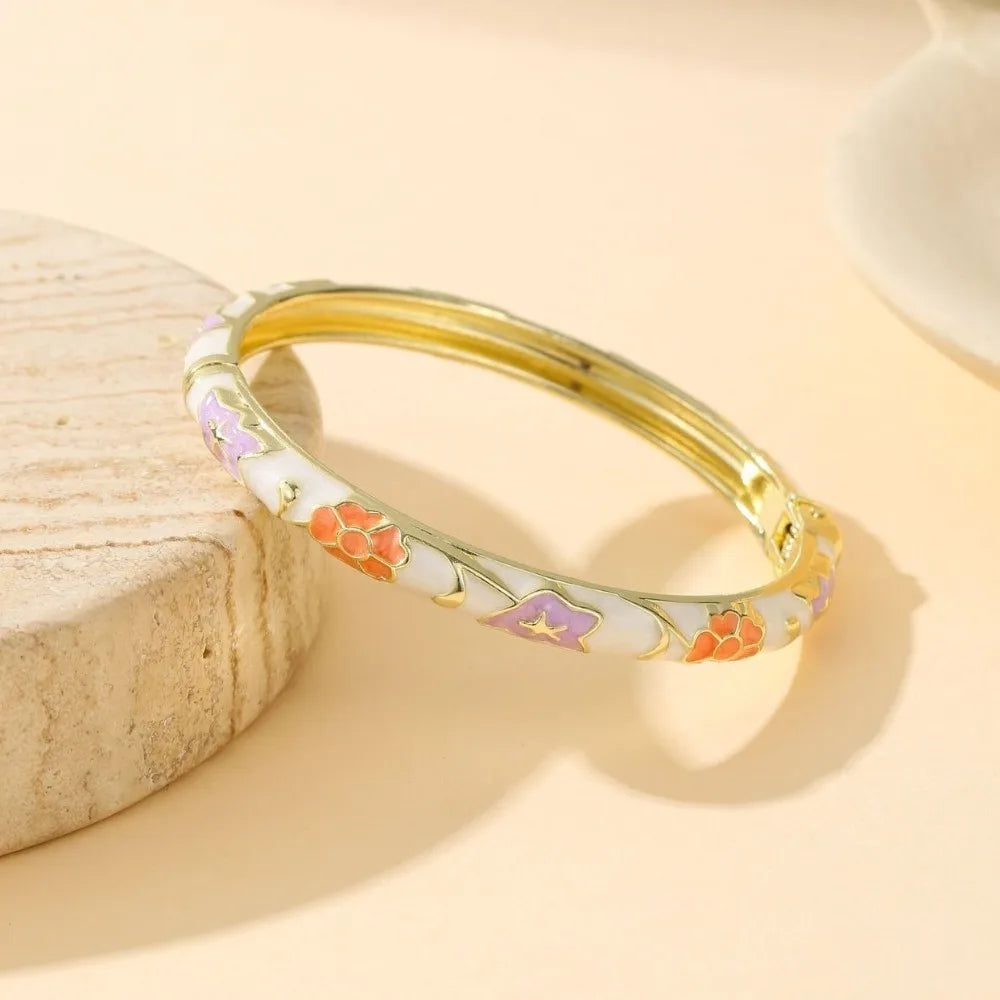 Retro Chinese Enamel Bangle – Zinc Alloy Dropped Glaze Bracelet Enamel Bangle Bracelet PLUSH Style 8