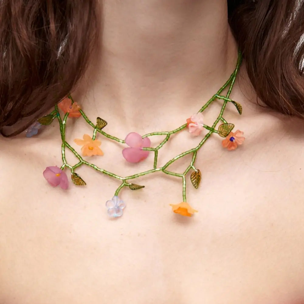 Handmade Resin Flower Necklace & Tassel Earrings | Korean Style Fashion Jewelry Set PLUSH
