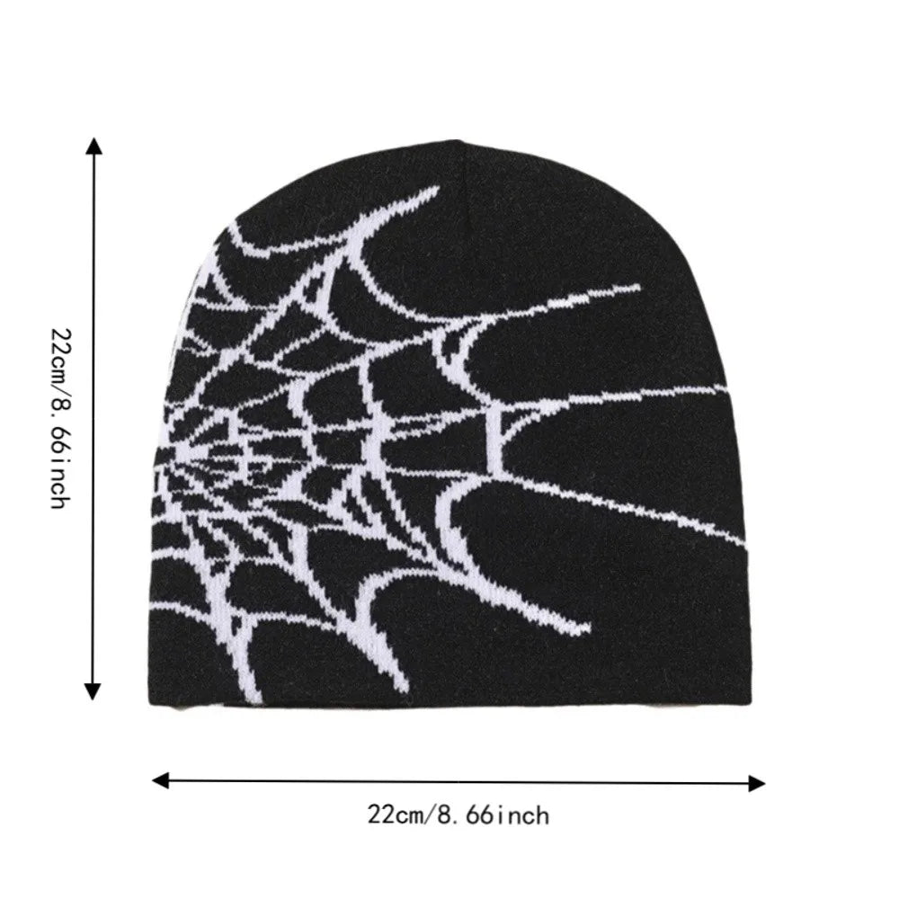 Y2K Spider Web Knit Beanie Hat – Cuffed Stretch, Multi Colors Knit Beanie Hat PLUSH