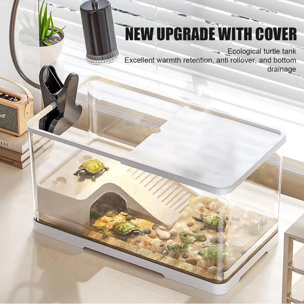 10L Turtle Aquarium Tank with Basking Platform & 360° View Reptile Vivarium Tank PLUSH