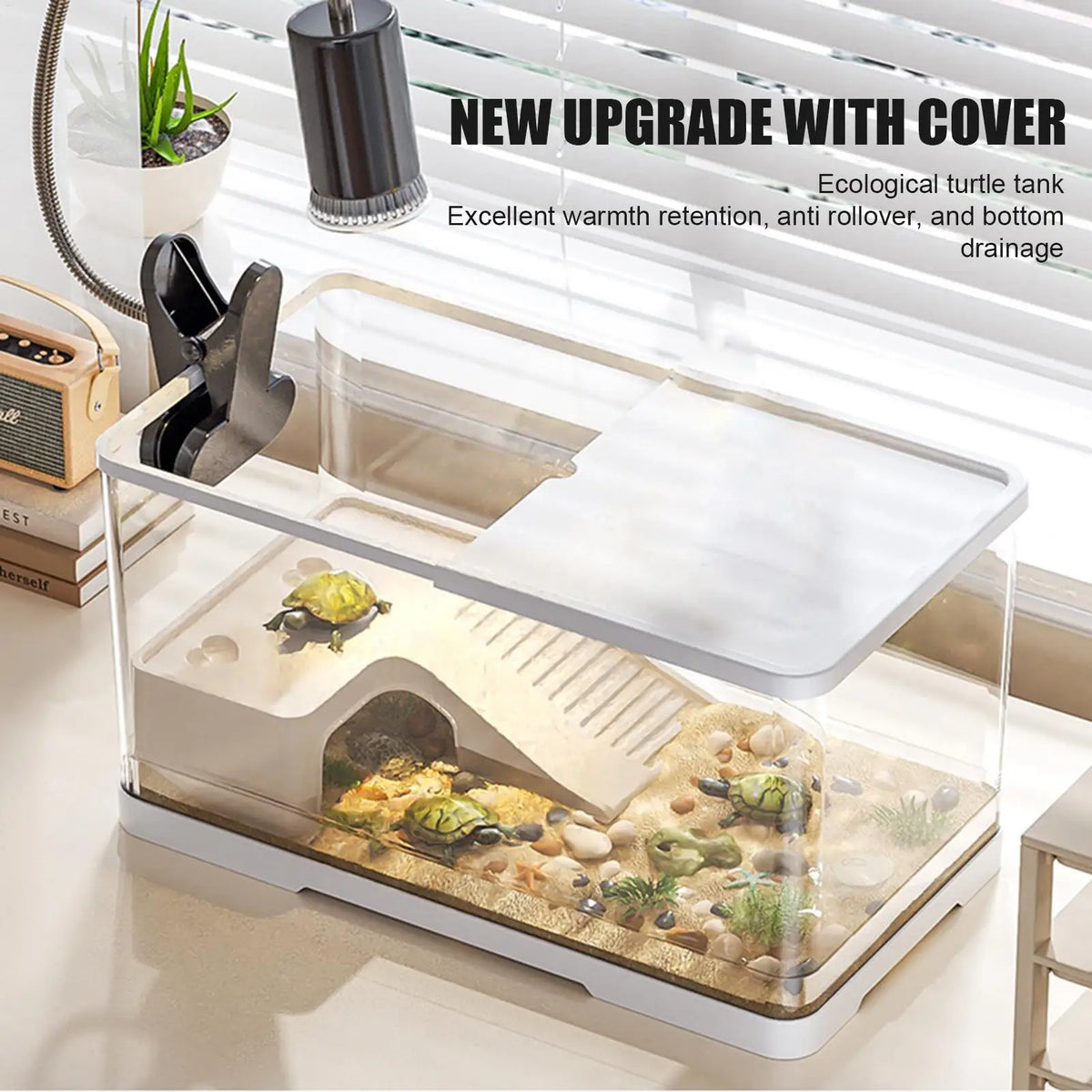10L Turtle Aquarium Tank with Basking Platform & 360° View Reptile Vivarium Tank PLUSH