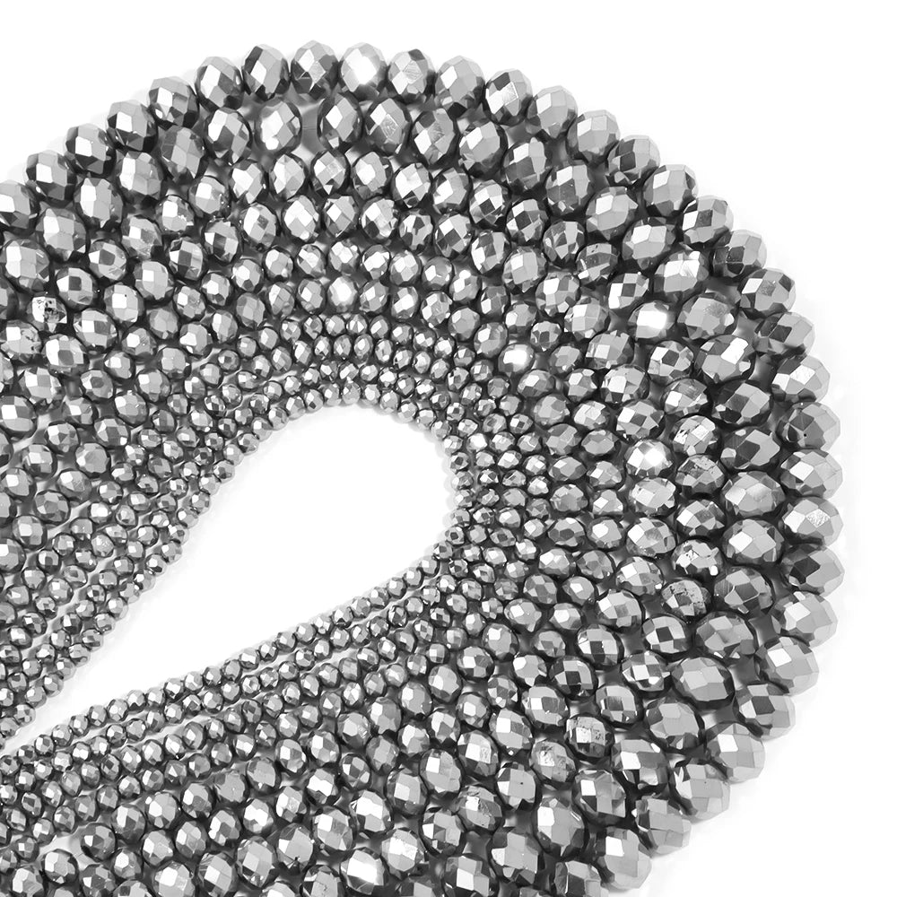 Silver Faceted Crystal Glass Spacer Beads for DIY Jewelry Crystal Spacer Beads PLUSH