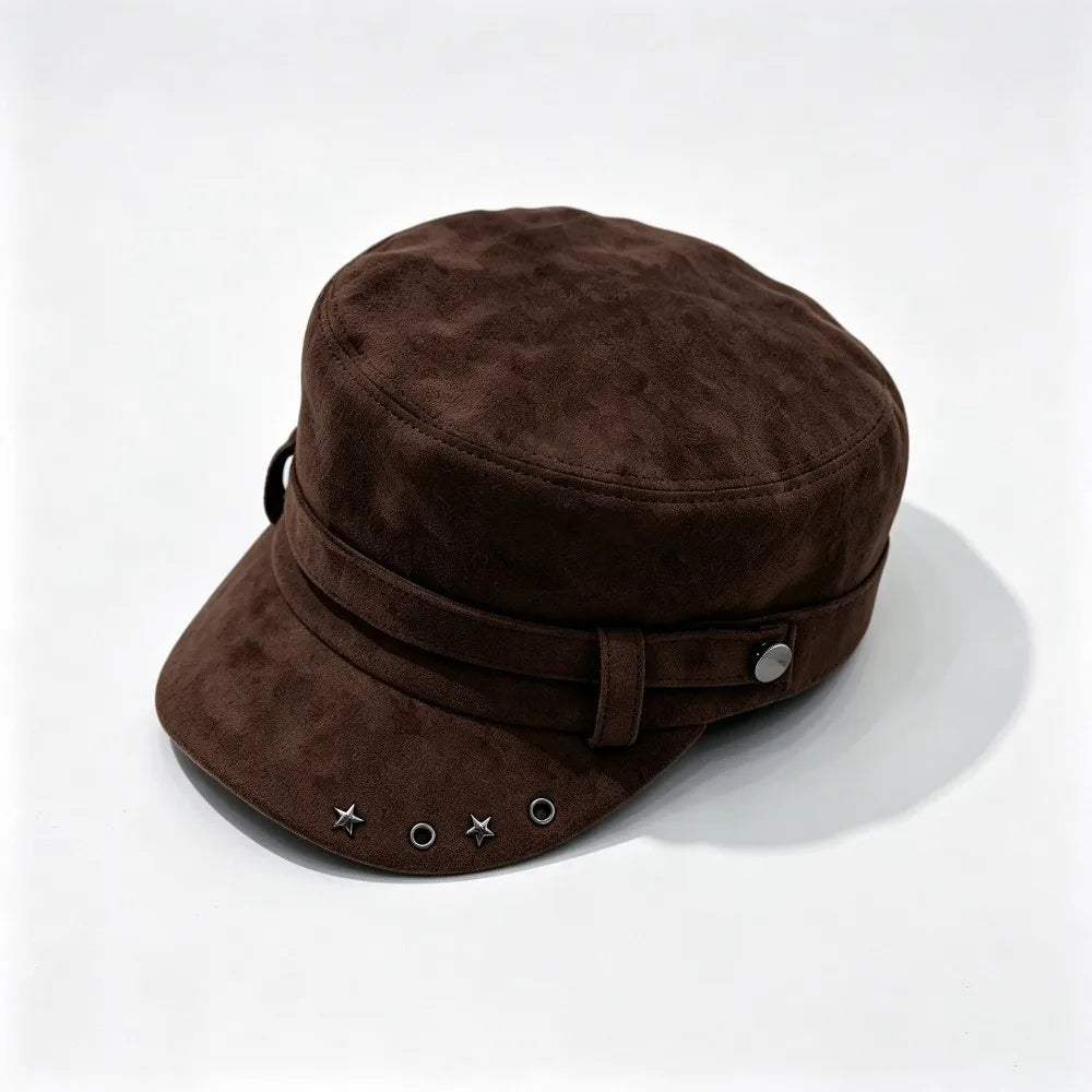 Vintage Newsboy Peaked Cap – Soft Flat Top Hat for Women Newsboy Flat Cap PLUSH Coffee
